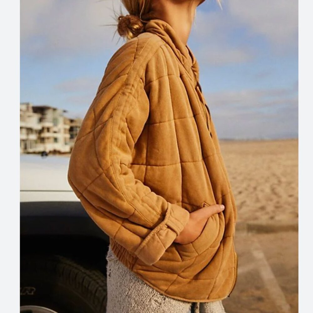 Free People Women's Dolman Quilted Knit Jacket Gold Light Size XS